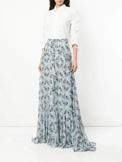 Shop Erdem Draped Floral Maxi Skirt In Blue/pink