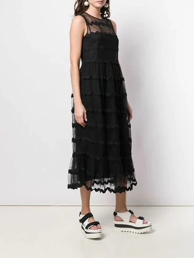 Shop Red Valentino Wavy Tulle Midi Dress In Black