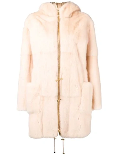 Shop Liska Pallas Hooded Fur Coat In Neutrals