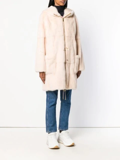 Shop Liska Pallas Hooded Fur Coat In Neutrals