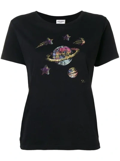 Shop Saint Laurent Space Print T-shirt In Black