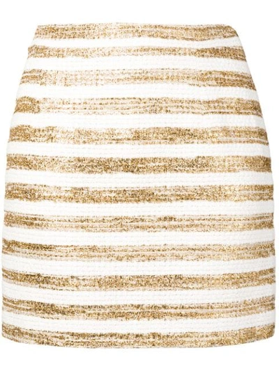 Shop Alessandra Rich Sequin Stripe Mini Skirt In White