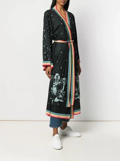 Shop Alanui Intarsia Belted Long Cardigan In Black