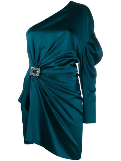 Shop Alexandre Vauthier Gathered One-shoulder Mini Dress In Blue