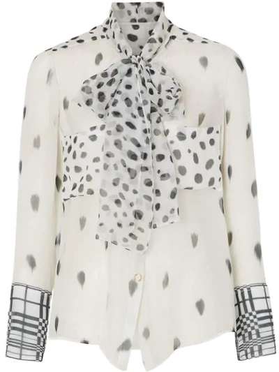 Shop Burberry Dalmatian Print Pussy-bow Blouse In Black