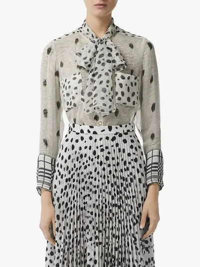 Shop Burberry Dalmatian Print Pussy-bow Blouse In Black