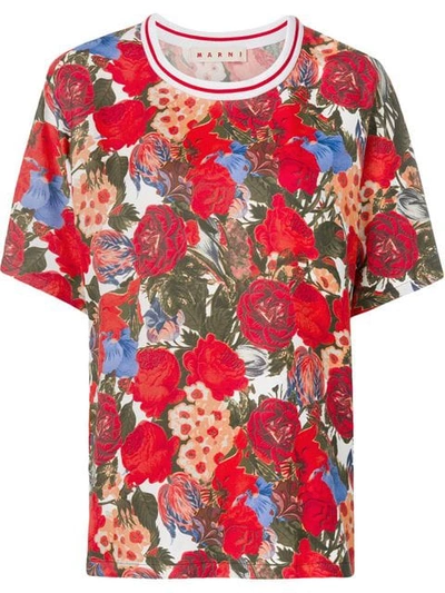 Shop Marni Floral Print Top In Red