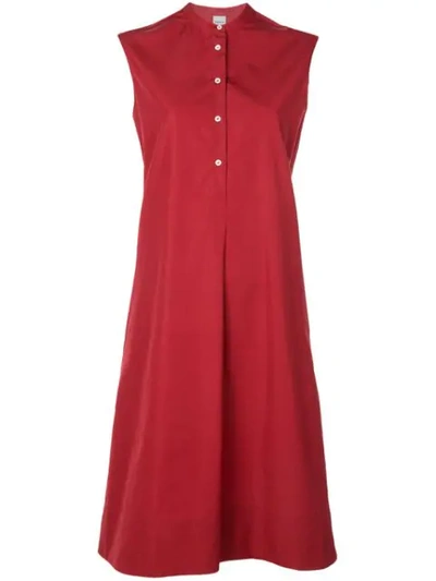 Shop Aspesi Band Collar Shirt Dress In Red
