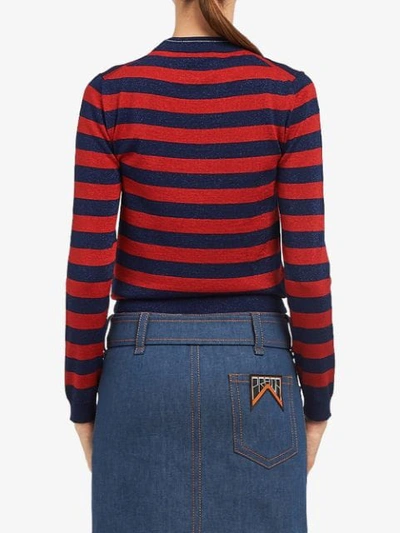 Shop Prada Striped Lamé Sweater In Blue