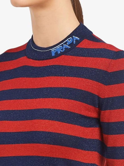 Shop Prada Striped Lamé Sweater In Blue