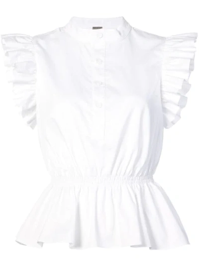 Shop Adam Lippes Ruffle-sleeve Peplum Shirt - White