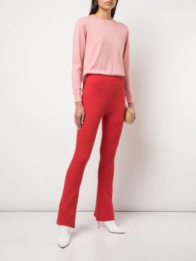 Shop Alexandra Golovanoff Ribbed Knit Trousers In Red