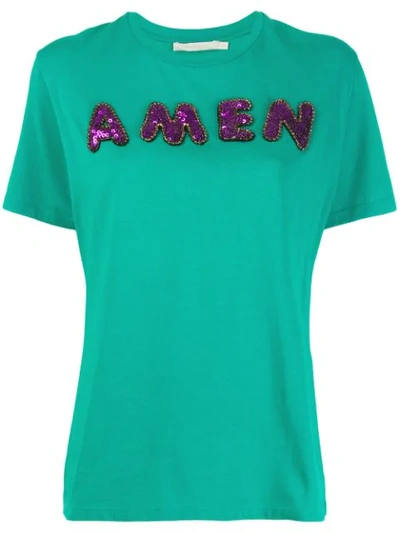 Shop Amen Sequin Logo T-shirt - Green