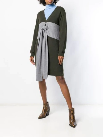 Shop Carven Panelled Tie Jumper Dress In Green