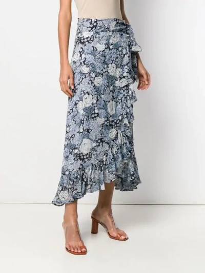 Shop Ganni Floral Print Skirt In Blue