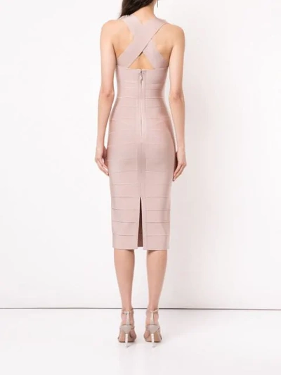 Shop Herve Leger Beaded Appliqué Midi Dress In Pink