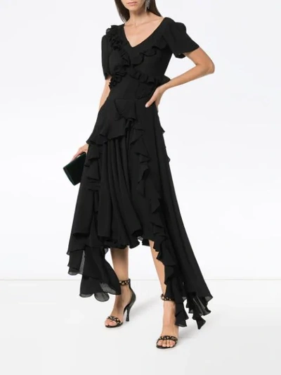 Shop Preen By Thornton Bregazzi Wendie Ruffle Detail Dress In Black