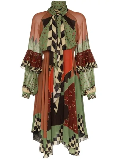 Etro Asymmetric Printed Silk-georgette Midi Dress In 650 Brown Multi