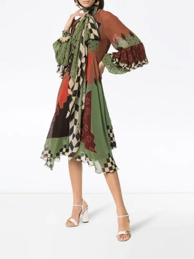 Etro Asymmetric Printed Silk-georgette Midi Dress In 650 Brown Multi