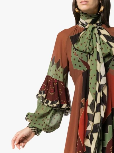 Etro Asymmetric Printed Silk-georgette Midi Dress In 650 Brown Multi