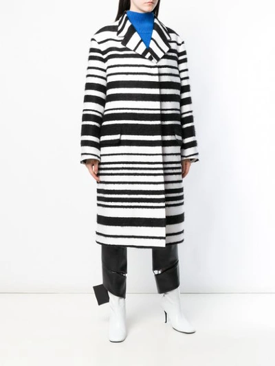 Shop Krizia Striped Single Breasted Coat - Black