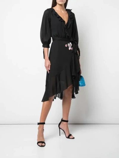 Shop Cynthia Rowley Genevieve Ruffle Wrap Dress In Black