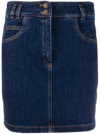 Shop Moschino Bear-embroidered Denim Mini Skirt In Blue
