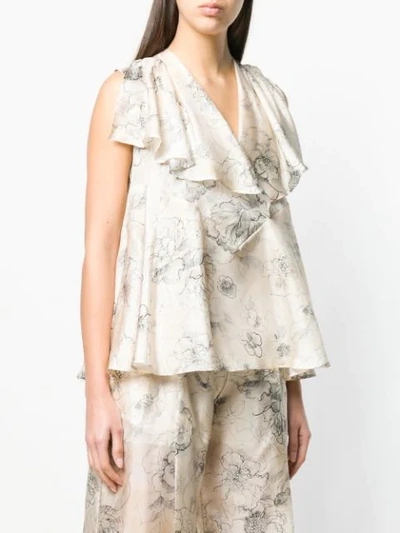 Shop Erika Cavallini Floral Print Silk Blouse In Neutrals
