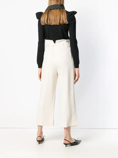 Shop Red Valentino Cropped High Waisted Trousers In Neutrals