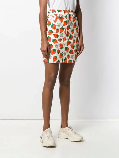Shop Gucci Denim Skirt With  Strawberry In Neutrals