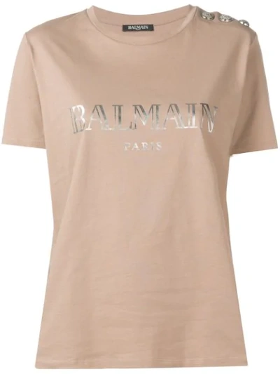 Shop Balmain Logo Printed T-shirt - Neutrals