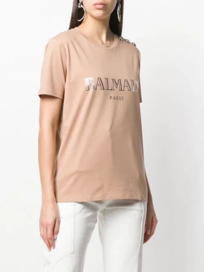Shop Balmain Logo Printed T-shirt - Neutrals