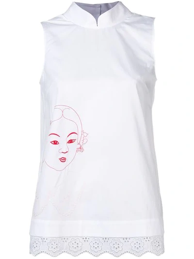 Shop Simone Rocha Portrait Print Vest Top In White