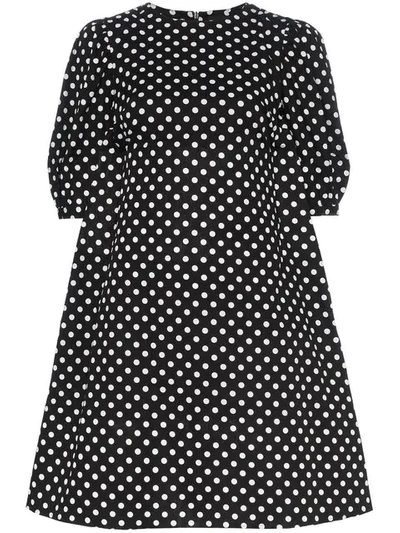 Shop Paskal Polka Dot Print Flared Cotton Mini Dress In Black
