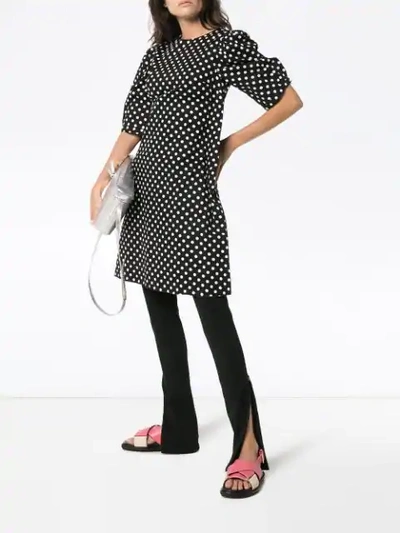 Shop Paskal Polka Dot Print Flared Cotton Mini Dress In Black
