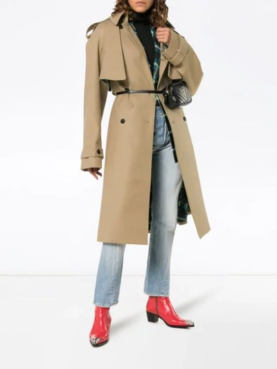 Shop Matthew Adams Dolan Check Print Lined Belted Cotton Trench Coat In Neutrals