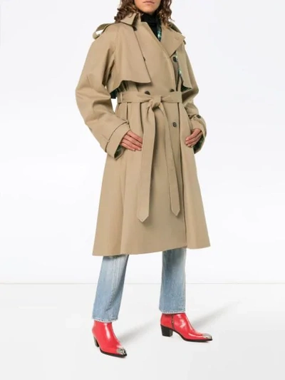 Shop Matthew Adams Dolan Check Print Lined Belted Cotton Trench Coat In Neutrals