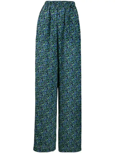 Shop Balenciaga Floral Print Wide-leg Trousers In Blue