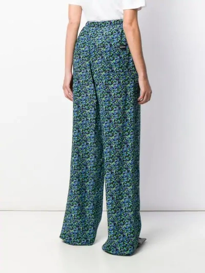 Shop Balenciaga Floral Print Wide-leg Trousers In Blue