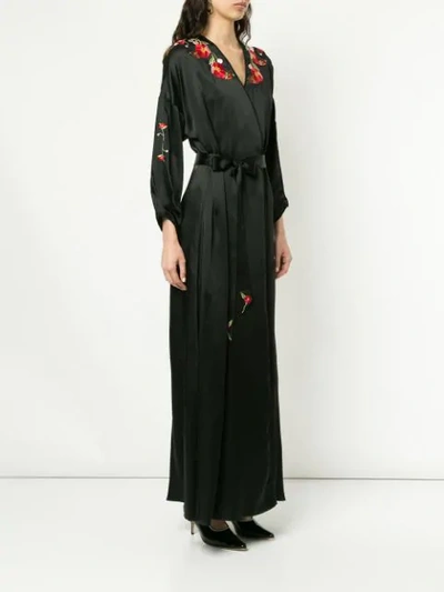 VILSHENKO SILKY POPPY TRIM ROBE GOWN - 黑色