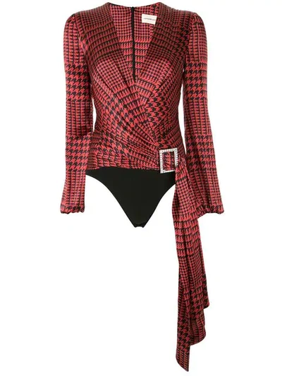 Shop Alexandre Vauthier Houndstooth Print Bodysuit - Red