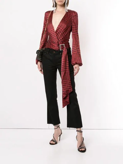 ALEXANDRE VAUTHIER HOUNDSTOOTH PRINT BODYSUIT - 红色