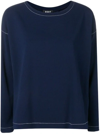 Shop Dkny Contrast Stitch Sweater In Blue