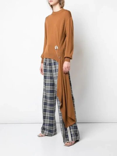 Shop Monse Asymmetrical Pin Draped Jumper In Brown