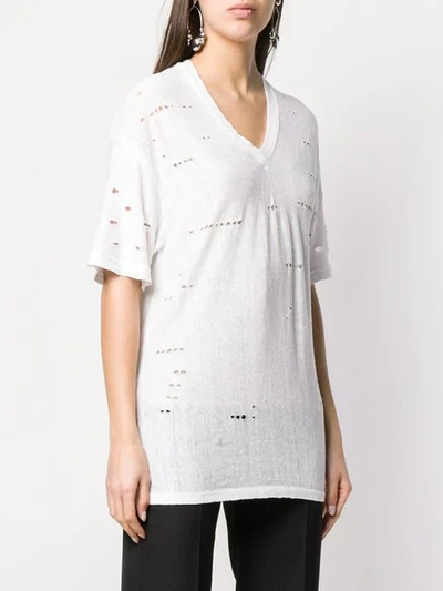 Shop Balmain Distressed-effect V-neck T-shirt In 0fa