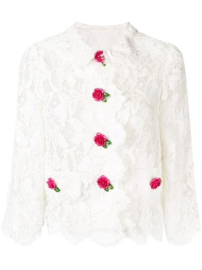 Shop Dolce & Gabbana Cropped Lace Jacket In White