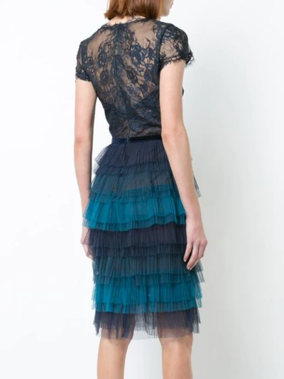 Shop Marchesa Notte Tiered Lace Dress In Blue