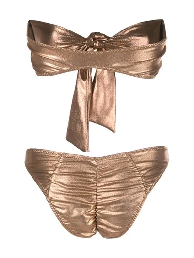 Shop Lisa Marie Fernandez Ruched Bikini Set In Brown