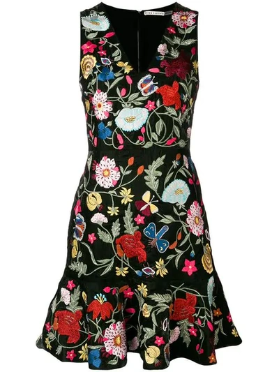 Shop Alice And Olivia Floral-embroidered Dress In Black