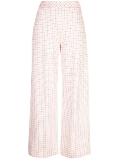 ROSETTA GETTY CHECKED PRINT TROUSERS - 白色